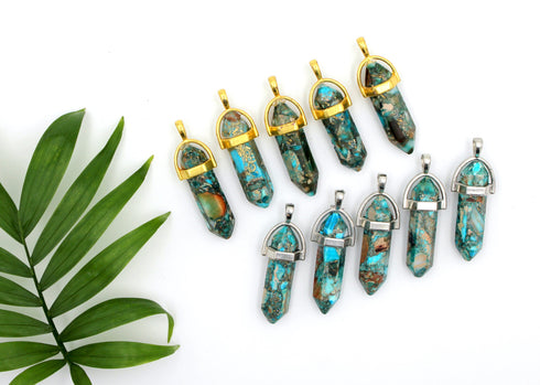 Blue Impression Jasper Gemstone Pendant, 8X38mm, brass bail, sold as 1 piece. pendant,